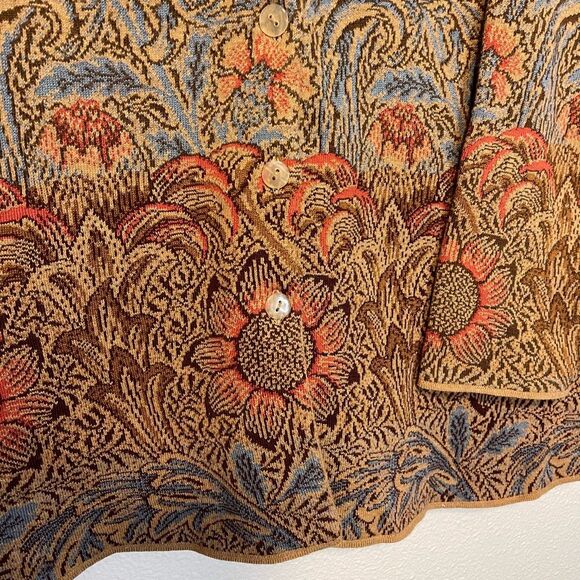 Peruvian Connection Floral Jacquard Cardigan Jacket 100% Pima Cotton Size XL - Picture 4 of 9